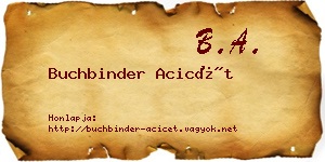 Buchbinder Acicét névjegykártya